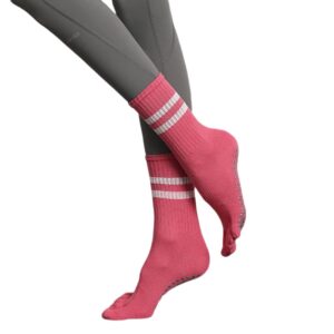 PIGOLDOG Yoga Socks For Women,Full Toe Non Slip Skid Socks,Mid-Calf Socks Socks for Yoga, Barre, Pilates, Dance, Ballet 1Pair (Pink)