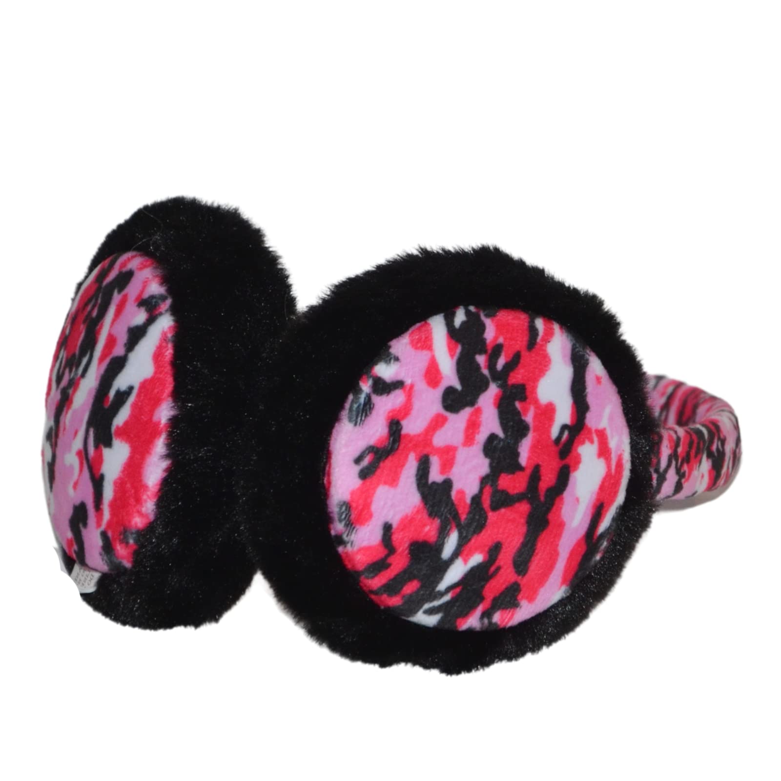 Popfizzy Pink Camo Fluffy Womens Ear Muffs for Winter, Fuzzy Earmuffs for Adults, Adjustable Winter Ear Warmer