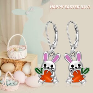 Bunny Earrings for Women Sterling Silver Easter Earrings Bunny Loves Carrot Rabbit Animal Easter Jewelry