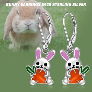 Bunny Earrings for Women Sterling Silver Easter Earrings Bunny Loves Carrot Rabbit Animal Easter Jewelry