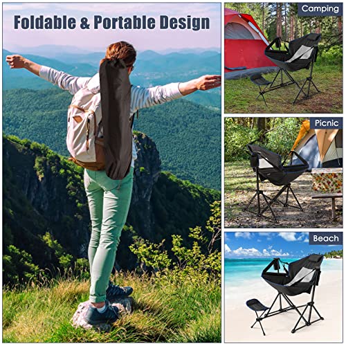 Tangkula Set of 2 Hammock Camping Chair, Portable Camp Chair with Retractable Footrest, Adjustable Back, Headrest, Cup Holder & Carry Bag, Outdoor Folding Lawn Chair for Camping, Fishing, Hiking