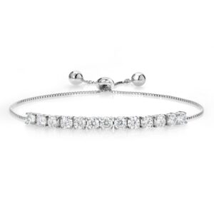 gem stone king moissanite tennis bracelet for women bridal wedding fashion with box chain and slider (3.00 cttw, round 4mm, fully adjustable up to 9 inch)