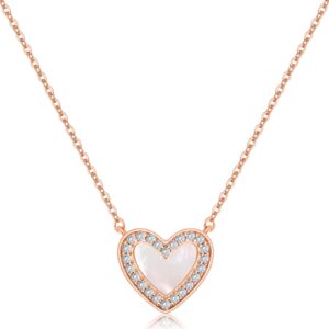 ACEGENIU Heart Pendant Necklace for women, 925 Sterling Silver White Fritillaria Necklaces, Mother's Day Gift for Mom Her.