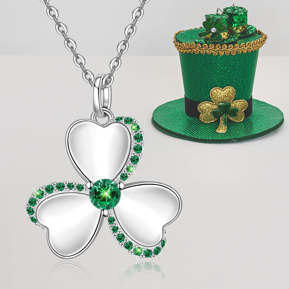 Talonior Shamrock Necklace St Patricks Day Necklace Clover Shamrock Pendant 925 Sterling Silver Luck Celtic Irish Green Lucky Jewelry Gifts (Shamrock4)