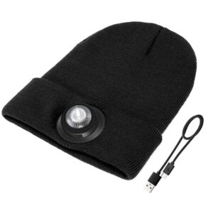 led beanie hat, winter hat with light, head light, camping hat, camping essentials, hat with night light, rechargeable led light black