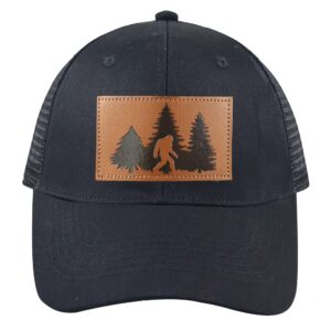 OASCUVER Bigfoot Gifts for Men Women, Bigfoot Mesh Trucker Hat, Leather Sasquatch Snapback Baseball Cap, Embroidered Wild Big Foot Decorations for Outdoor Exploration, Hunting, Hiking, Camping