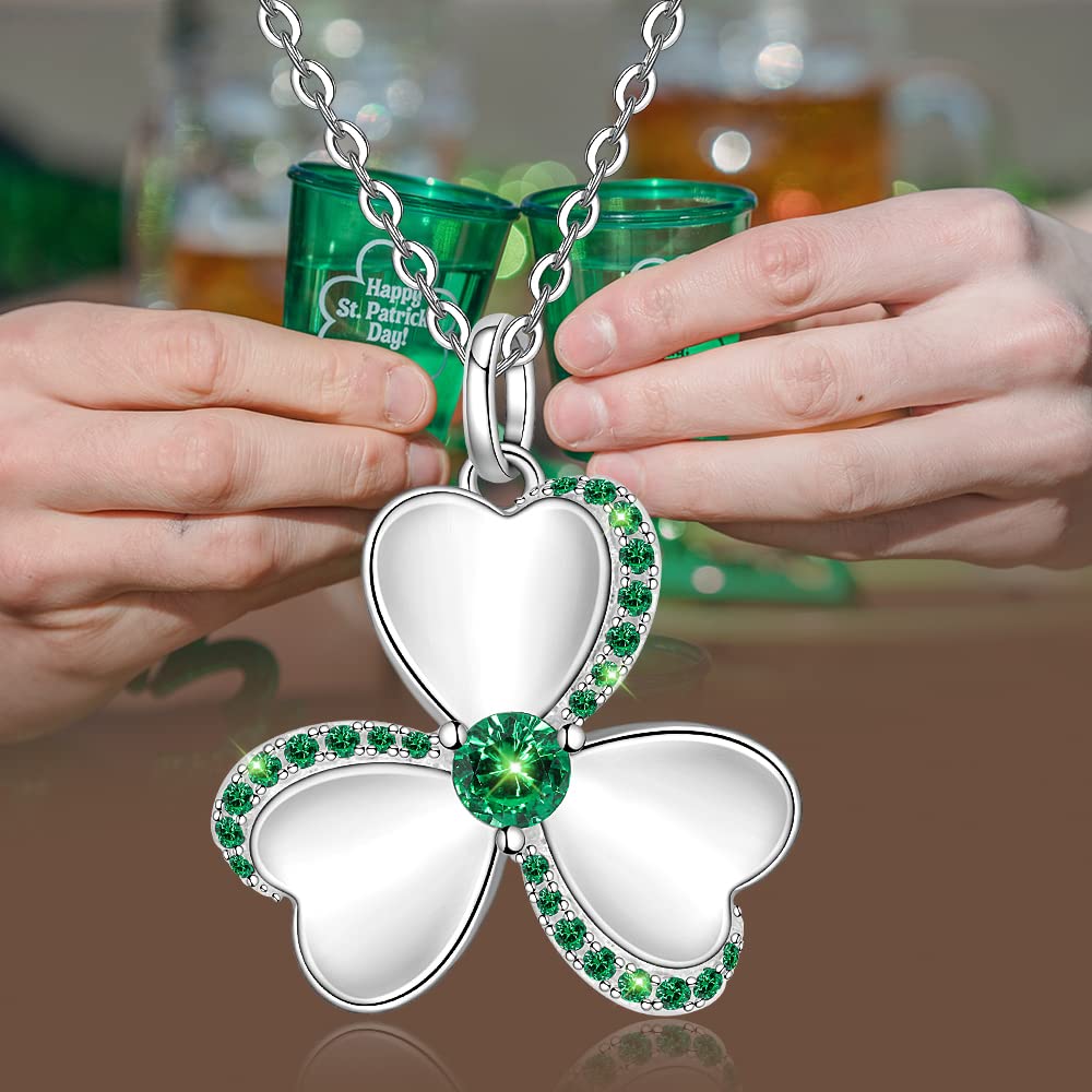 Talonior Shamrock Necklace St Patricks Day Necklace Clover Shamrock Pendant 925 Sterling Silver Luck Celtic Irish Green Lucky Jewelry Gifts (Shamrock4)