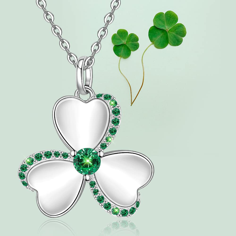 Talonior Shamrock Necklace St Patricks Day Necklace Clover Shamrock Pendant 925 Sterling Silver Luck Celtic Irish Green Lucky Jewelry Gifts (Shamrock4)