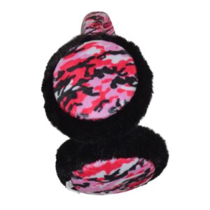 popfizzy pink camo fluffy womens ear muffs for winter, fuzzy earmuffs for adults, adjustable winter ear warmer