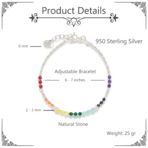 Simbolik Silver 7 chakra bracelet for women, made with 950 sterling silver and natural agate (7 Chakra Bracelet Model 2)