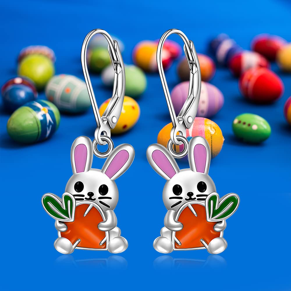 Bunny Earrings for Women Sterling Silver Easter Earrings Bunny Loves Carrot Rabbit Animal Easter Jewelry