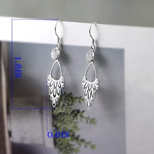 White gold plated 925 Sterling Silver Bohemia Chandelier Filigree Dangle &Drop Earrings for women 1.9Inches long