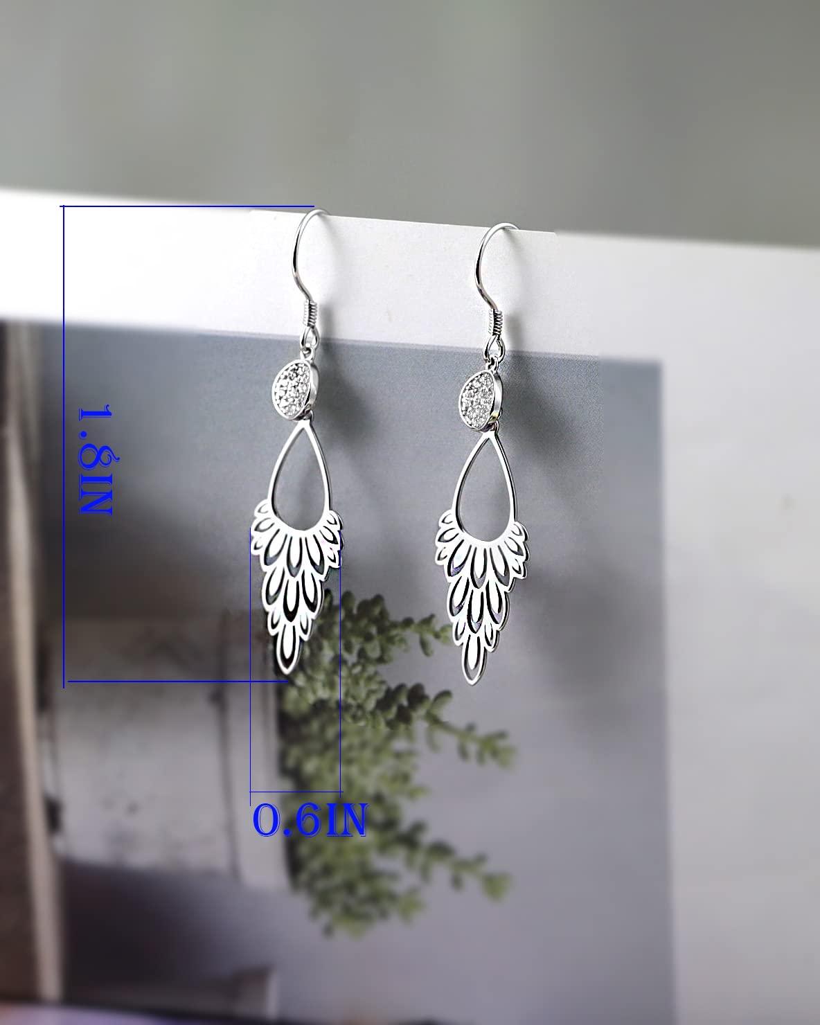 White gold plated 925 Sterling Silver Bohemia Chandelier Filigree Dangle &Drop Earrings for women 1.9Inches long