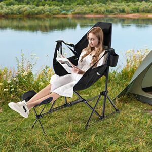 Tangkula Set of 2 Hammock Camping Chair, Portable Camp Chair with Retractable Footrest, Adjustable Back, Headrest, Cup Holder & Carry Bag, Outdoor Folding Lawn Chair for Camping, Fishing, Hiking