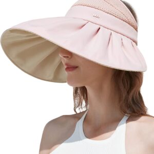 BENEUNDER Large Brim Foldable Sun Visor for Women UPF50+ UV Protection (Pink)