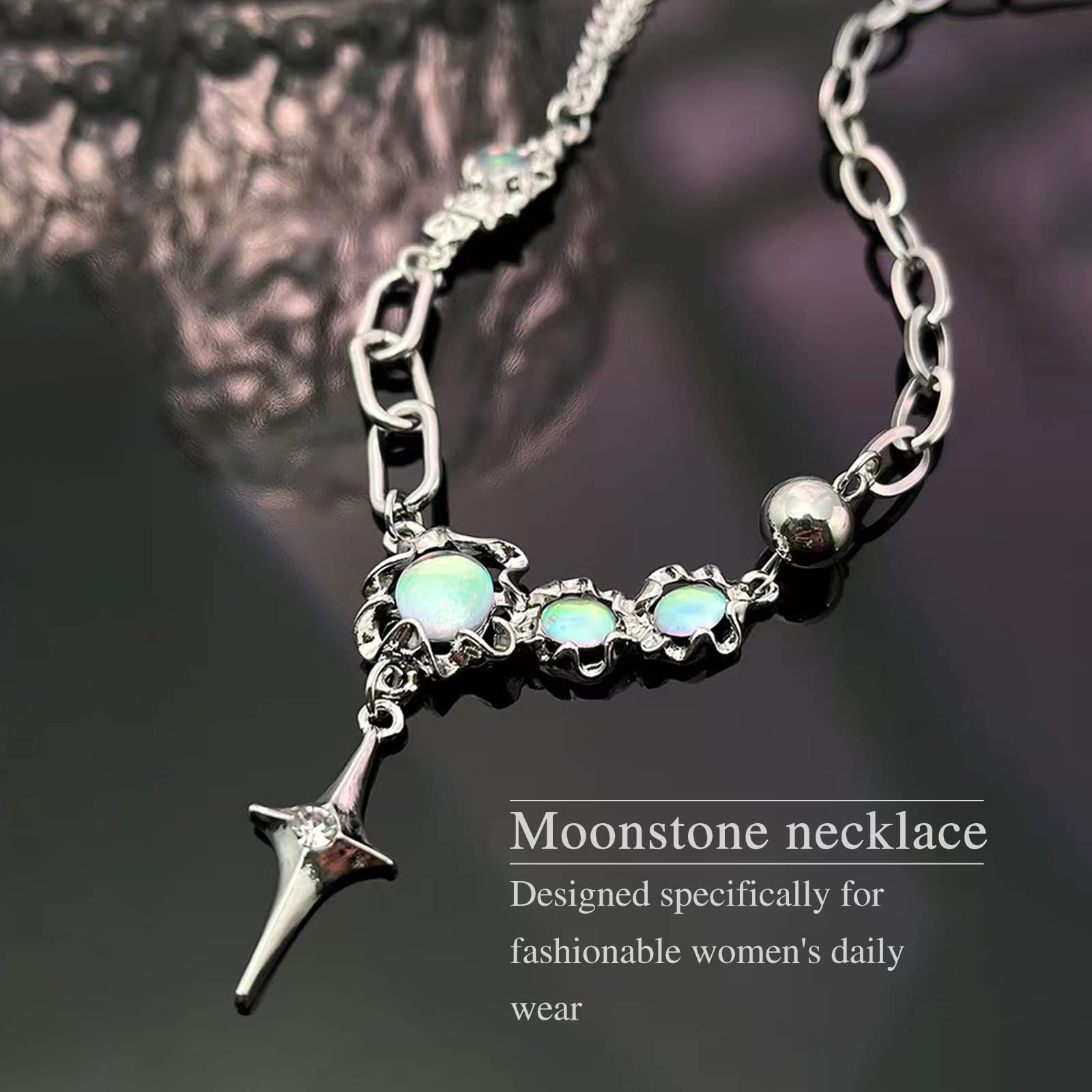 ACEGENIU Cross Necklace for Women, Moonstone Pendant Necklace, Mother's Day Jewelry Gifts for Mom Her, 18.6"+2.5"