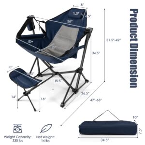 Tangkula Set of 2 Hammock Camping Chair, Portable Camp Chair with Retractable Footrest, Adjustable Back, Headrest, Cup Holder & Carry Bag, Outdoor Folding Lawn Chair for Camping, Fishing, Hiking