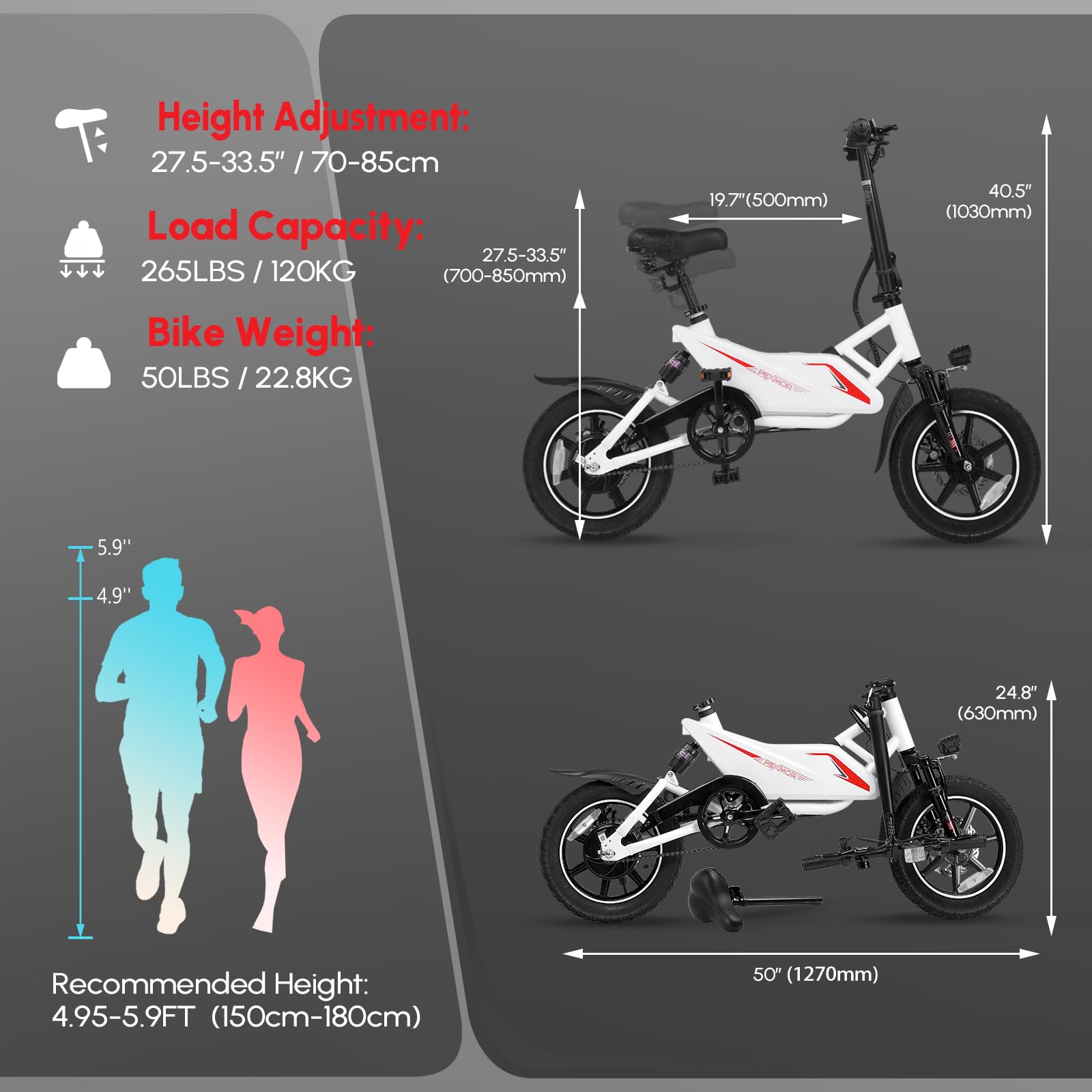 PEXMOR Electric Bike for Adults, 350W Motor (Peak 500W) Folding Ebike | Full Suspension | 36V 6AH Battery, 14" Foldable Commuter City Electric Bicycle for Adults/Teens, Complies to UL2849