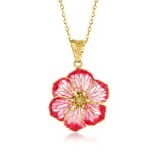 Ross-Simons Italian Pink Enamel Flower Pendant in 18kt Yellow Gold