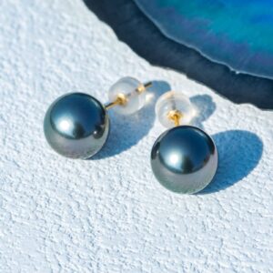 Mihiarii Tahitian Black Pearl Stud Earrings 18K Real Solid Yellow Gold 10MM Pearl Earring Birthday Anniversary Mothers Day Valentines Day Christmas Gifts for Mom Her Women