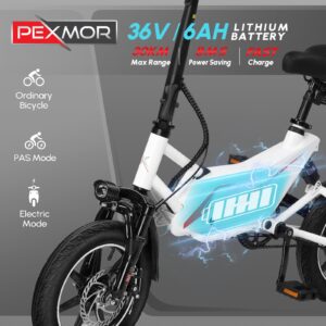 PEXMOR Electric Bike for Adults, 350W Motor (Peak 500W) Folding Ebike | Full Suspension | 36V 6AH Battery, 14" Foldable Commuter City Electric Bicycle for Adults/Teens, Complies to UL2849