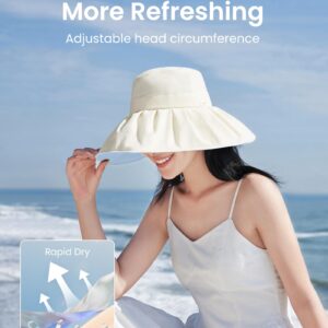 BENEUNDER Large Brim Floppy Sun Hats for Women Summer Beach Sun Hat Foldable UPF 50+ (Ivory)