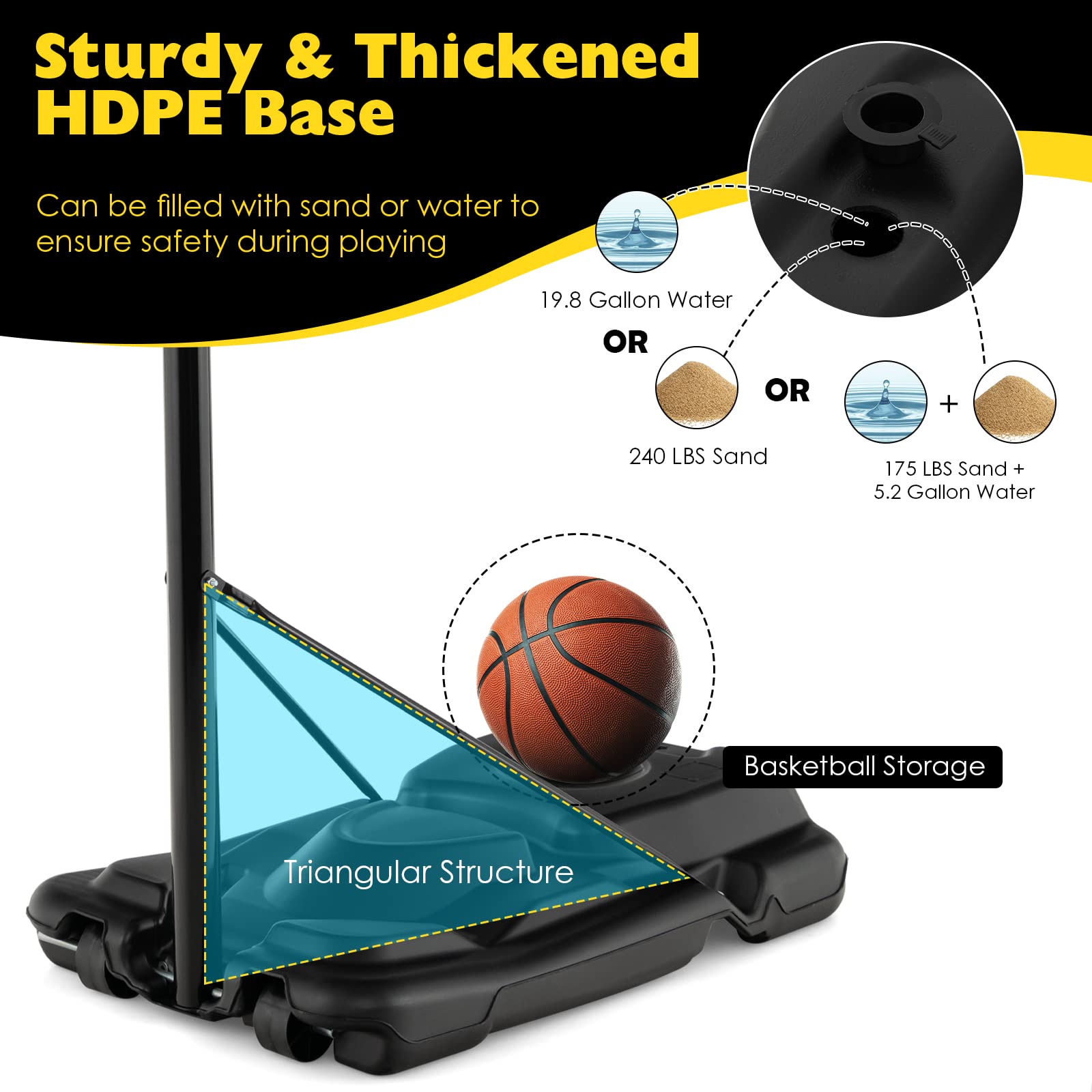 Goplus Portable Basketball Hoop Outdoor Indoor, 4.25-10FT 12-Level Adjustable Basketball Goal w/ 44’’ Shatterproof Backboard, Fillable Base, Basketball Stand System for Kids Teens Youth Adults