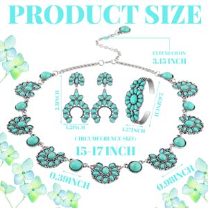 3 Pcs Turquoise Jewelry for Women Turquoise Jewelry Set Silver Bohemian Turquoise Jewelry Necklace Western Jewelry Vintage Turquoise Dangle Earrings Bracelet Turquoise Pendant Necklace for Women Boho