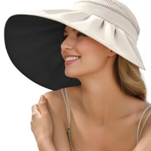 BENEUNDER Large Brim Foldable Sun Visor for Women UPF50+ UV Protection (Beige)