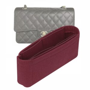 lckaey bag organizer insert for classic flap medium bag shaper purse insert - premium handbag felt organizer 2009claret-m