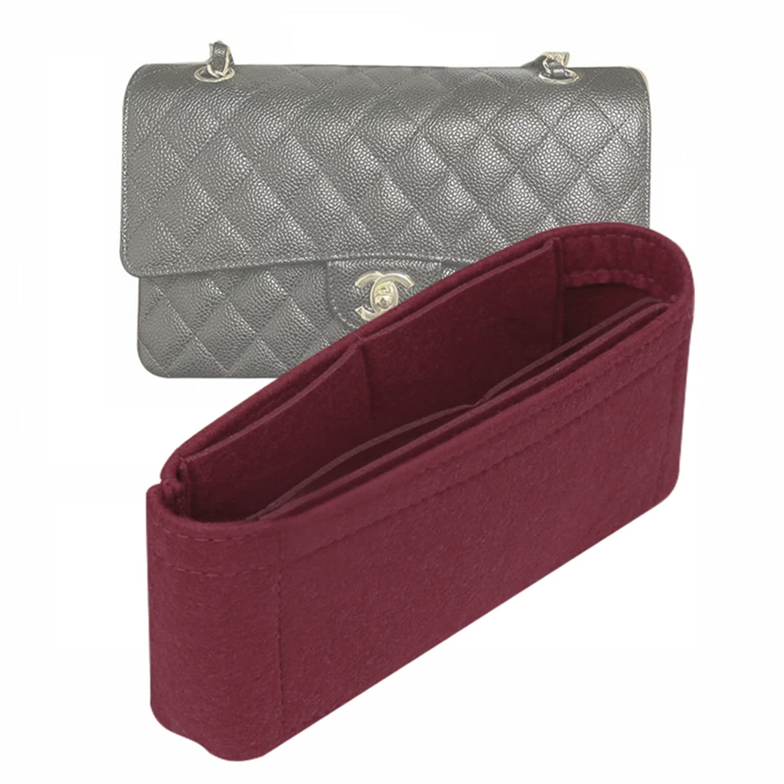 Lckaey Bag Organizer Insert for Classic Flap Medium bag Shaper Purse Insert - Premium Handbag Felt Organizer 2009Claret-M