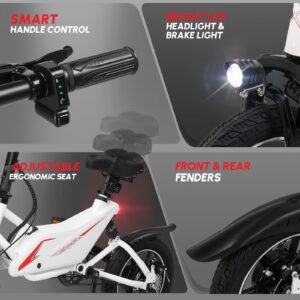 PEXMOR Electric Bike for Adults, 350W Motor (Peak 500W) Folding Ebike | Full Suspension | 36V 6AH Battery, 14" Foldable Commuter City Electric Bicycle for Adults/Teens, Complies to UL2849