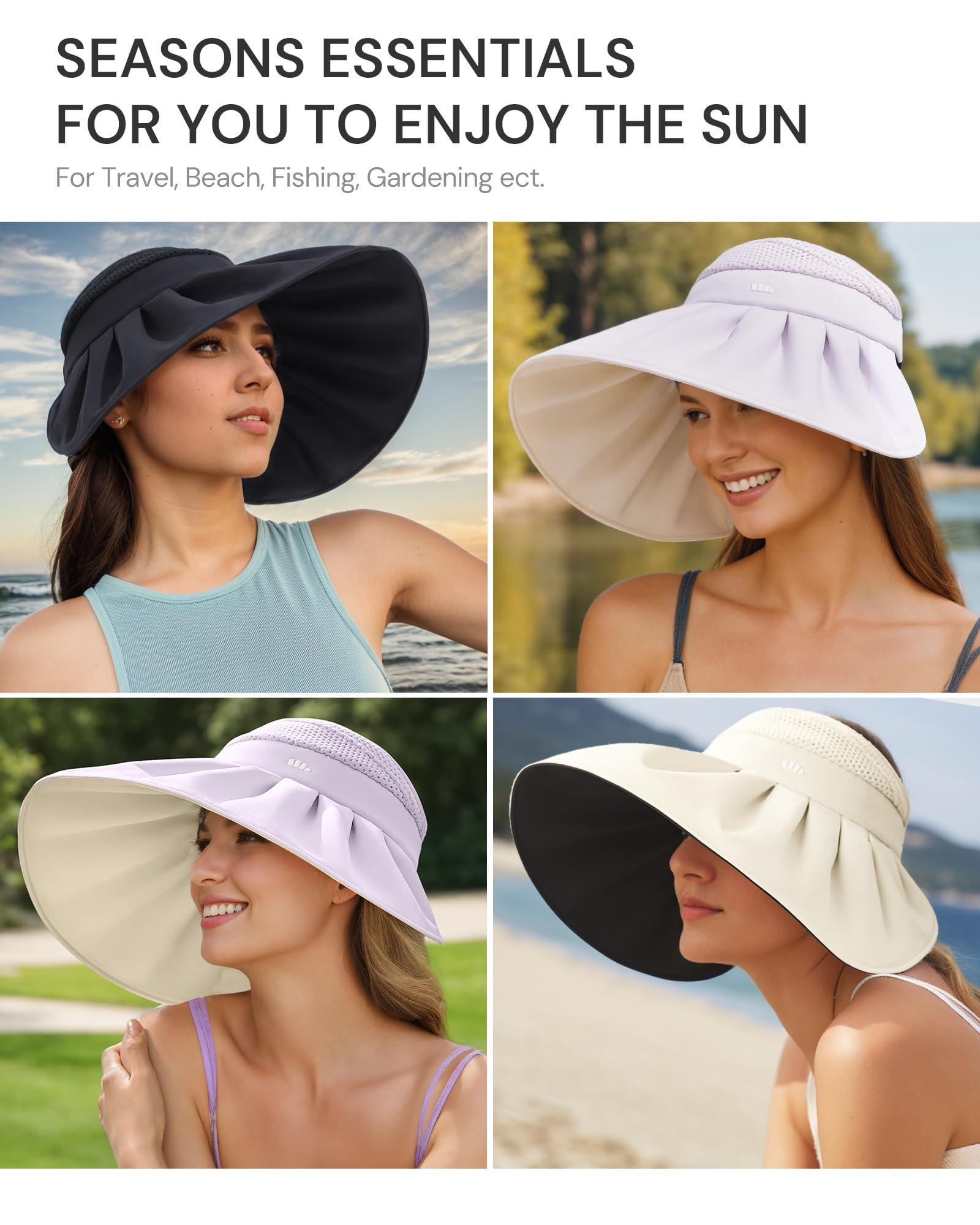 BENEUNDER Large Brim Foldable Sun Visor for Women UPF50+ UV Protection (Beige)