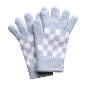 steve madden women's checkered touch fleece gloves (blue - white)