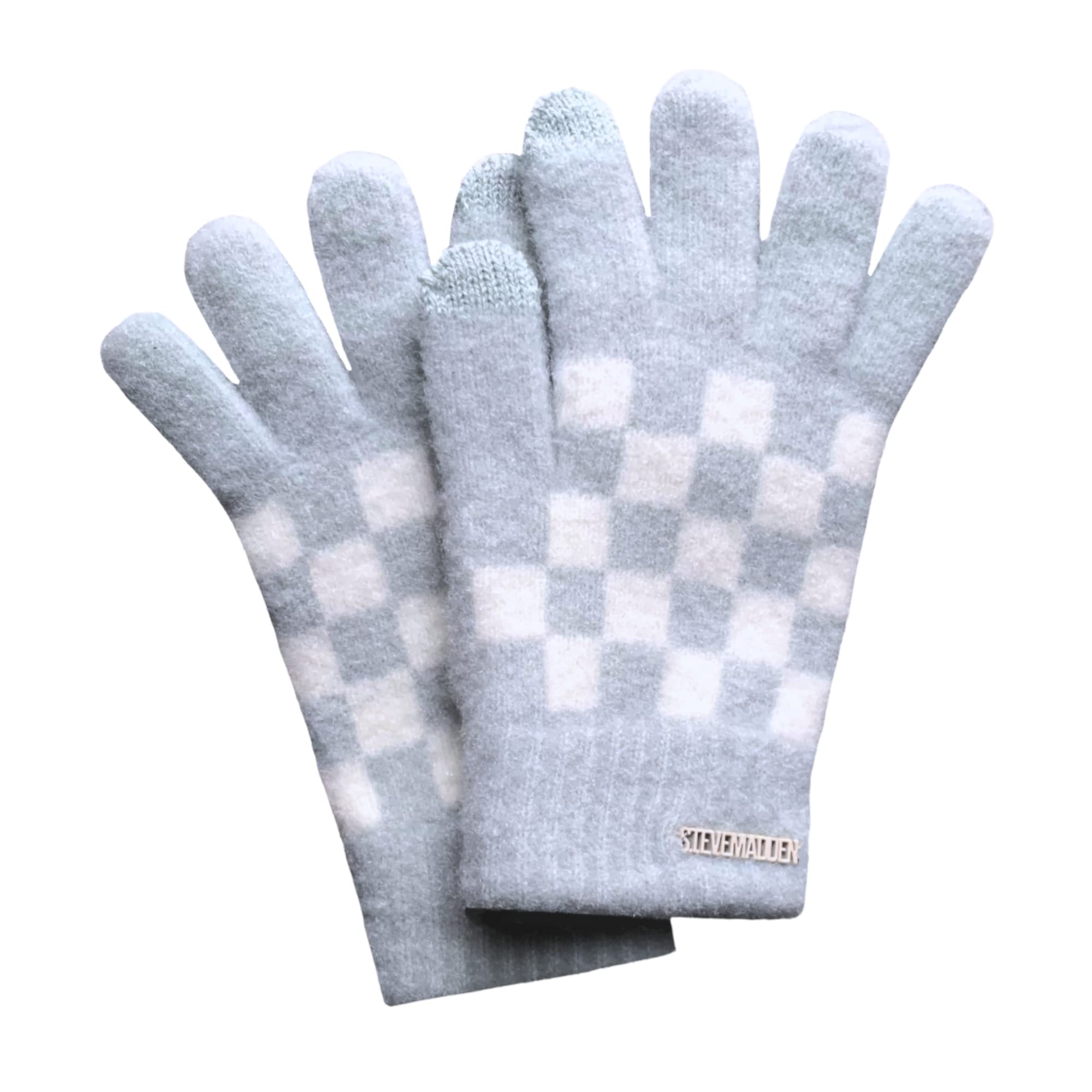 Steve Madden Women's Checkered Touch Fleece Gloves (Blue - White)