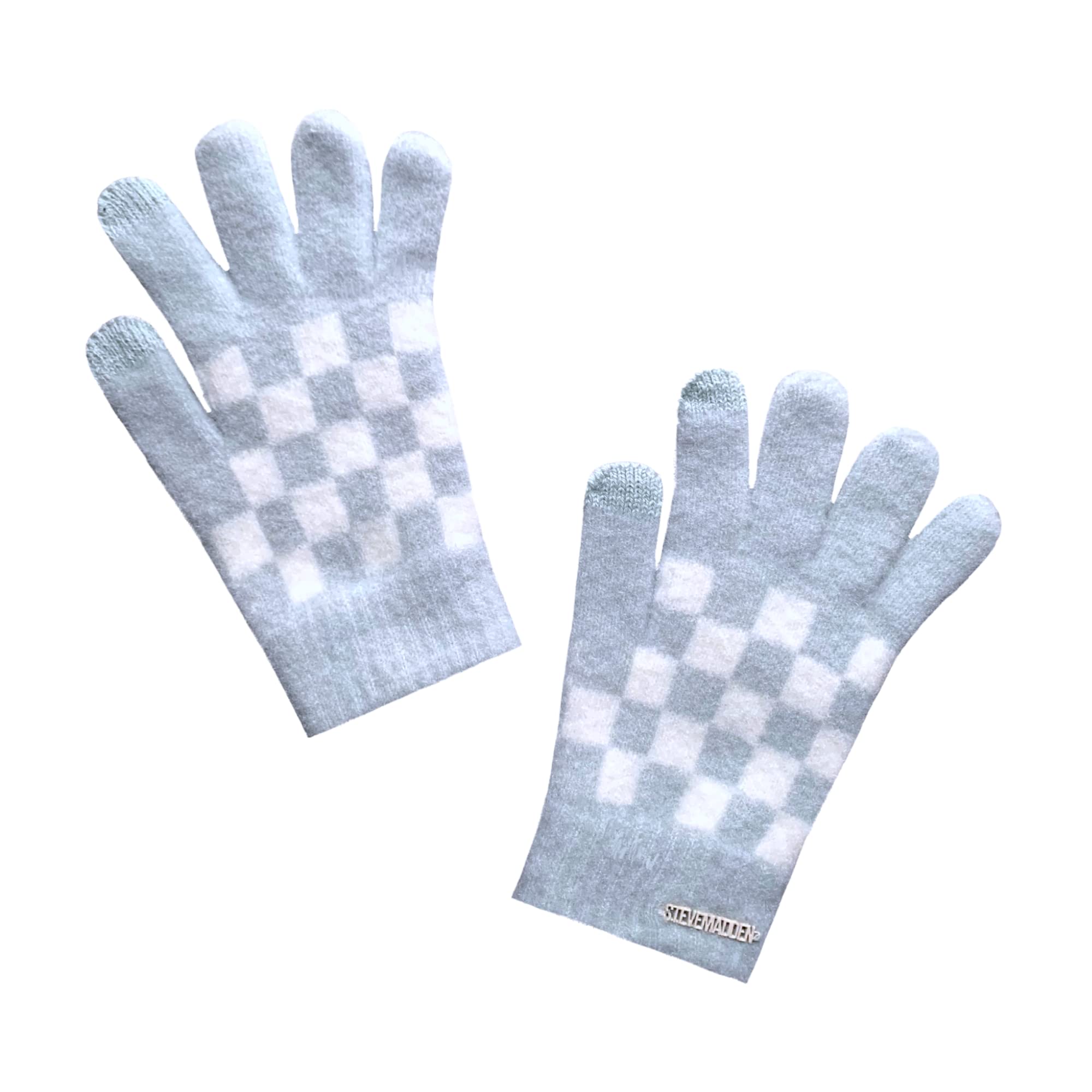 Steve Madden Women's Checkered Touch Fleece Gloves (Blue - White)