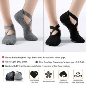 2 Pairs Yoga Socks Pilates Socks Non Slip Grip Socks for Women Pilates Ballet Barefoot Workout Non Slip Socks with Straps