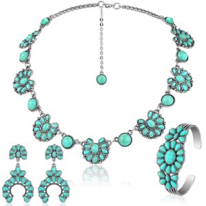 3 pcs turquoise jewelry for women turquoise jewelry set silver bohemian turquoise jewelry necklace western jewelry vintage turquoise dangle earrings bracelet turquoise pendant necklace for women boho