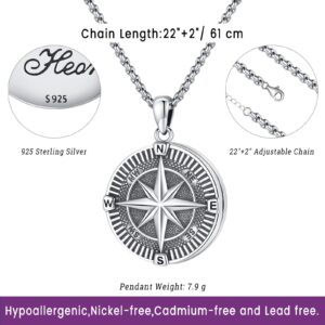 Compass Locket Necklace that Hold 2 Pictures memorial jewelry Photo Locket for Womens Mens small locket Sterling Silver 925 round circle locket pendant female male