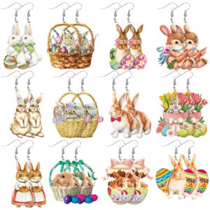 ecally 12 pairs easter acrylic bunny rabbit funny drop dangle cute eggs basket bunny s for women girls teens gift party