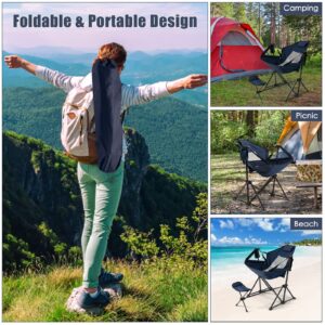 Tangkula Set of 2 Hammock Camping Chair, Portable Camp Chair with Retractable Footrest, Adjustable Back, Headrest, Cup Holder & Carry Bag, Outdoor Folding Lawn Chair for Camping, Fishing, Hiking