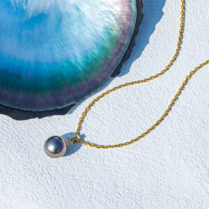 mihiarii Tahitian Black Pearl Necklace 18K Real Solid Yellow Gold Pendant 10MM Tahiti Natural Pearl Necklaces Birthday Anniversary Mothers Day Valentines Day Christmas Gifts for Mom Her Women