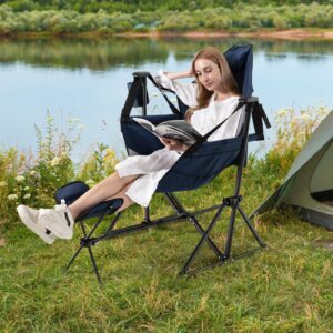 Tangkula Set of 2 Hammock Camping Chair, Portable Camp Chair with Retractable Footrest, Adjustable Back, Headrest, Cup Holder & Carry Bag, Outdoor Folding Lawn Chair for Camping, Fishing, Hiking