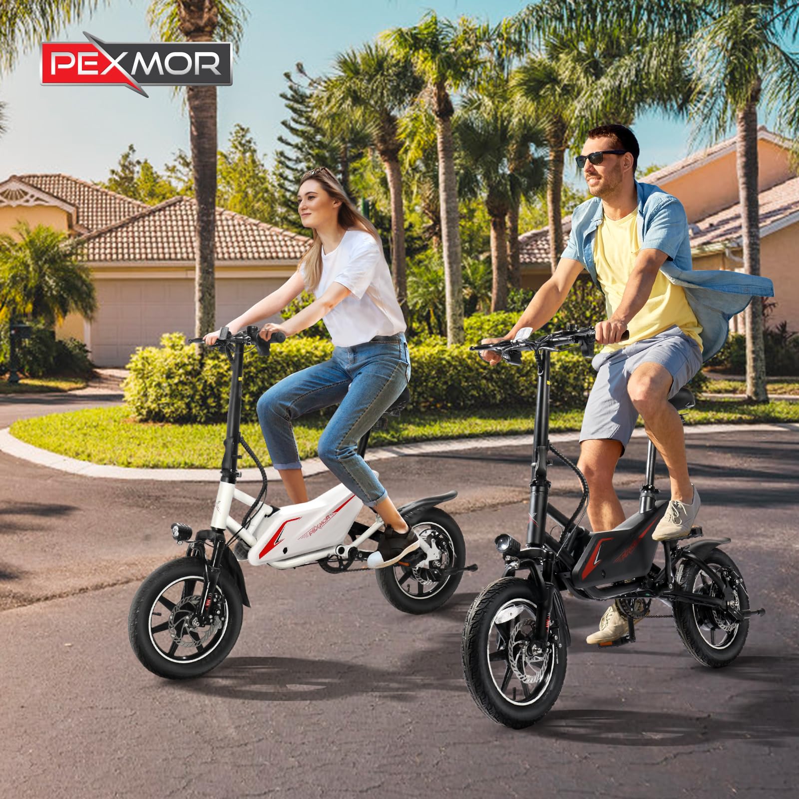 PEXMOR Electric Bike for Adults, 350W Motor (Peak 500W) Folding Ebike | Full Suspension | 36V 6AH Battery, 14" Foldable Commuter City Electric Bicycle for Adults/Teens, Complies to UL2849