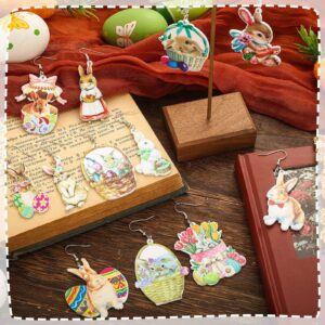 Ecally 12 Pairs Easter Acrylic Bunny Rabbit Funny Drop Dangle Cute Eggs Basket Bunny s for Women Girls Teens Gift Party