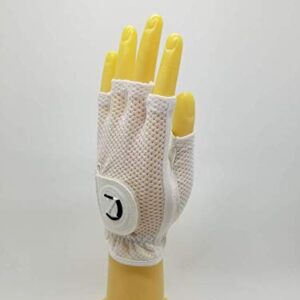 XEIRPRO Cool Skin Half Finger MESH Women's Golf Golf Gloves Worn on Left Hand with Non Slip Floral Pattern - Breathable, Flexibility, Perfect for Summer (White/White, X-Large, Worn ON Left Hand)