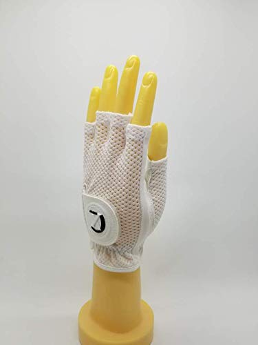 XEIRPRO Cool Skin Half Finger MESH Women's Golf Golf Gloves Worn on Left Hand with Non Slip Floral Pattern - Breathable, Flexibility, Perfect for Summer (White/White, X-Large, Worn ON Left Hand)