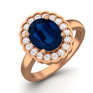 MOONEYE 10x8mm Oval Shape Natural Blue Sapphire Solitaire Engagement 925 Sterling Silver Birthstone Promise Ring (Rose Gold Vermeil, 7)