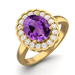 MOONEYE 10x8mm Oval Shape Natural Amethyst Solitaire Engagement 925 Sterling Silver Birthstone Promise Ring (Gold Vermeil, 6)