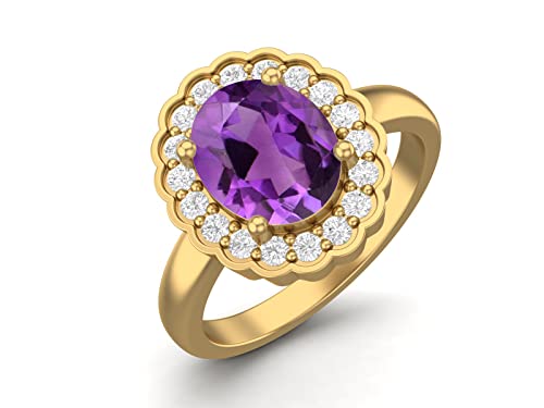 MOONEYE 10x8mm Oval Shape Natural Amethyst Solitaire Engagement 925 Sterling Silver Birthstone Promise Ring (Gold Vermeil, 6)